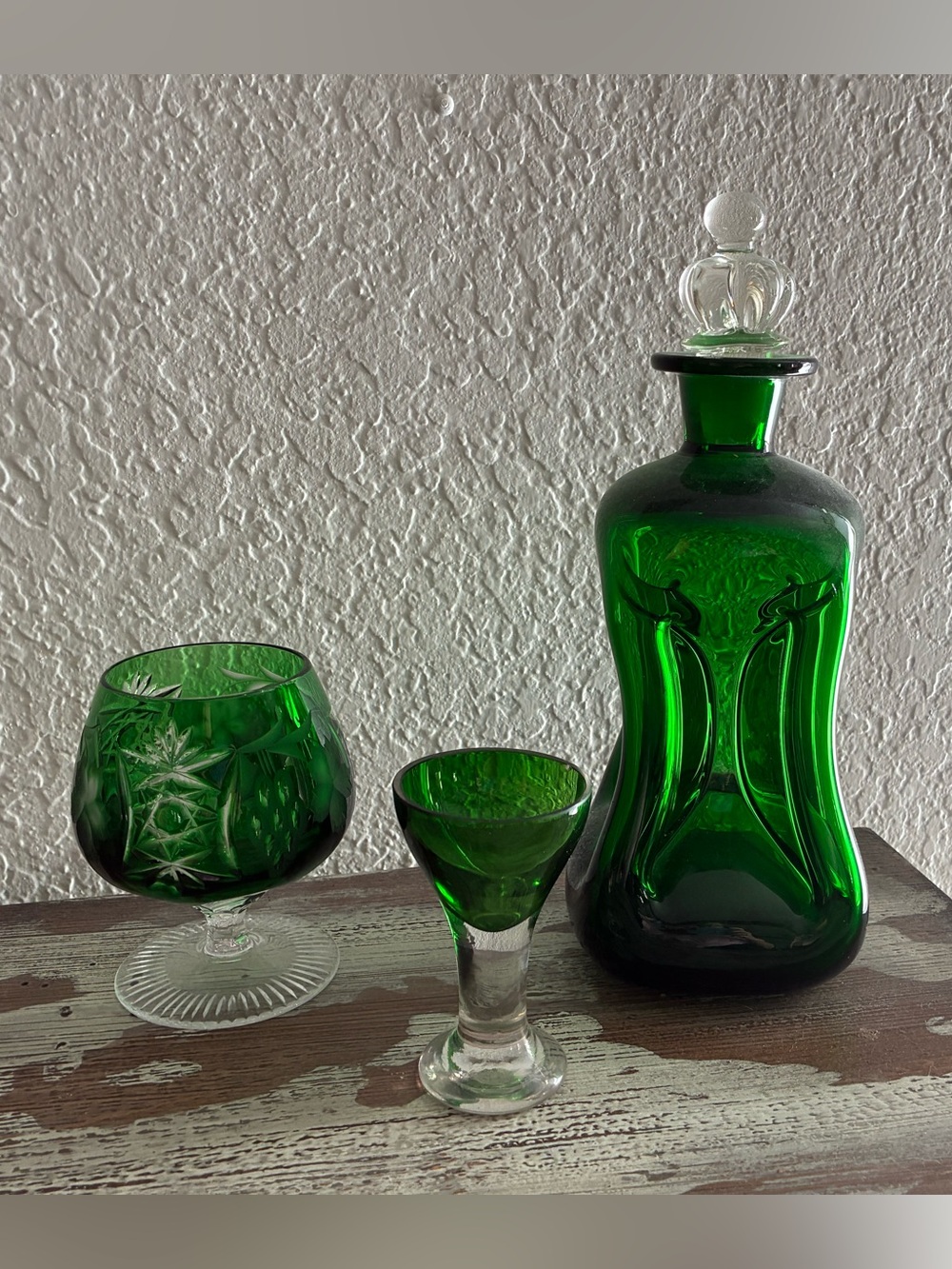 Emerald Green Glass Decanter and Glassware Set